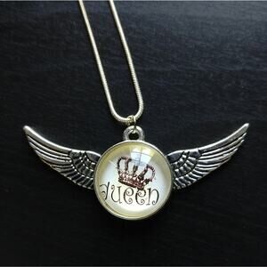 Winged Queen Pendant Necklace 19" princess length rope chain royal angel wings